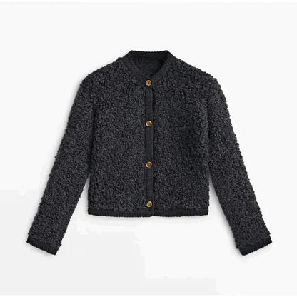 Cárdigan corto moderno de sherpa con botones para mujer | Ideal para otoño/invierno