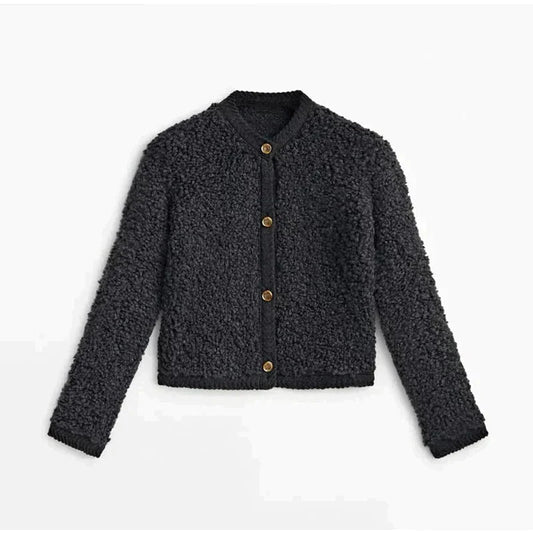 Cárdigan corto moderno de sherpa con botones para mujer | Ideal para otoño/invierno