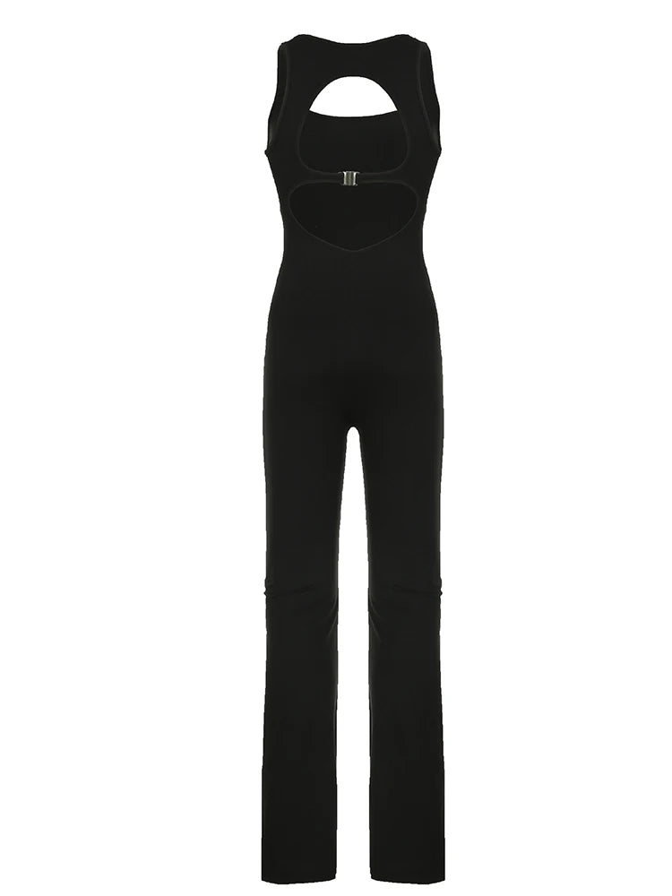Backless Skinny Sexy Black Jumpsuits For Women Sleeveless Square Collar Rompers Rave Summer Vacation Baddie Outfits