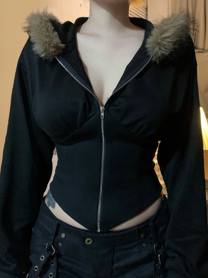 Fashion Slim Fit Faux Collar Hooded Women’s Coat Simple Basic Zipper Long Sleeve Jackets Autumn Winter Trendy