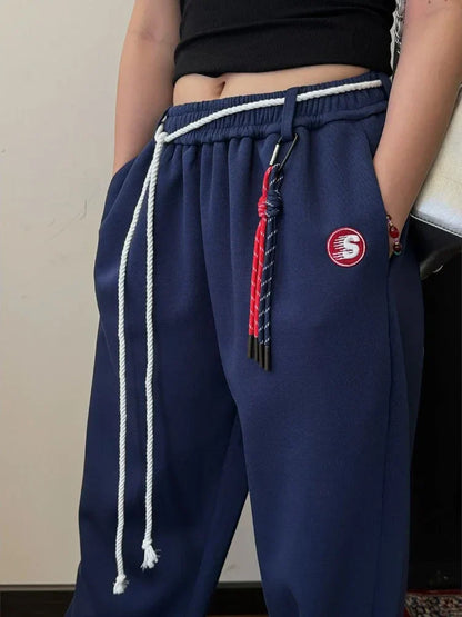 Y2k Kpop Red Sweatpants Women Baggy Harajuku Korean Hip Hop Style Wide Leg Jogger Pants Streetwear Oversized Aesthetic