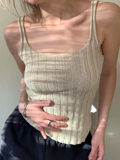 Sleeveless Solid Minimalist Knitted Vest Female Summer Boho Camisole Simple Basic Elegant Tank Top Shirts