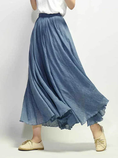 Skirts For Women Female Bohemian Beach A Line Dress Double Layer Elastic Waist Long Maxi Comfortable Temperament Skirts