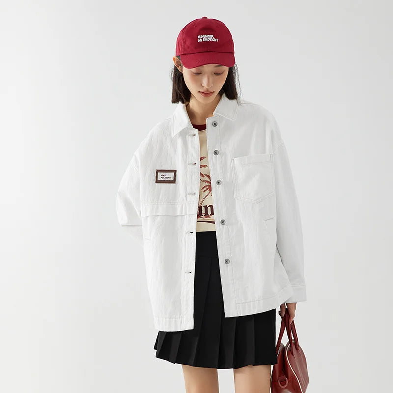 Denim Jacket Women Mid-Length Lapel Fashion Autumn Loose Pure Cotton Jacquard Minority Jacket