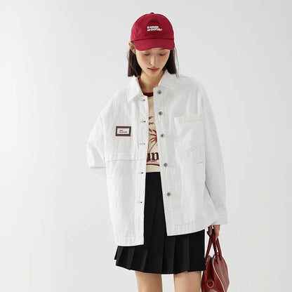 Denim Jacket Women Mid-Length Lapel Fashion Autumn Loose Pure Cotton Jacquard Minority Jacket