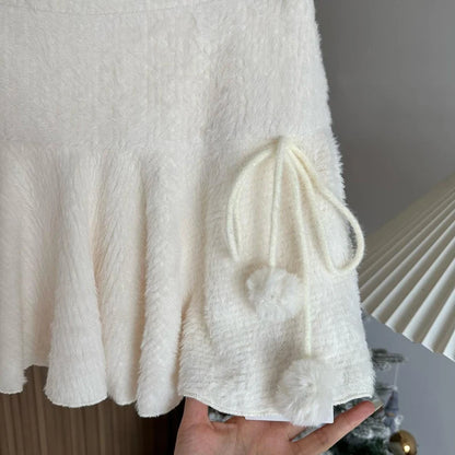 Kawaii White Mini Skirts Women Preppy Cute High Waist Skirt Winter Japanese Streetwear Lace Up Chic Slim A Line Faldas New