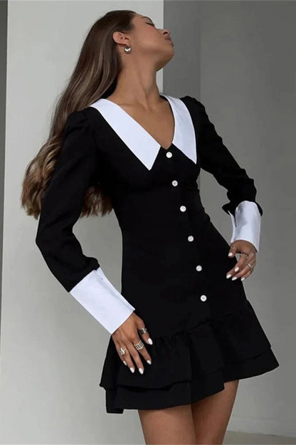 Elegant Patchwork Long Sleeve Mini Dress
