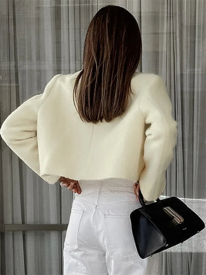 Casual Fashion Long Sleeve Cardigan Coat For Women Patchwork Elegant Slim Solid Cropped Top Streetwear Women’s Outwear New