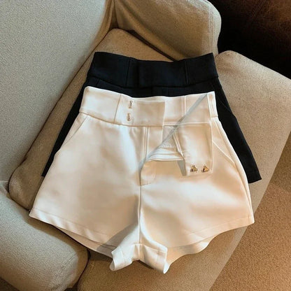Elegant Suit Shorts Women Solid High Waist Wide Leg Shorts Office Lady Korean Fashion Black White Simple All Match Short Pants