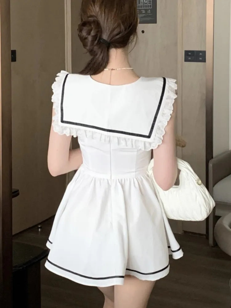 Summer Preppy Spaghetti Strap Mini Dresses for Women With Shawl 2000s Party Dress One-Piece Y2k Korean Fashion Vestidos Mujer