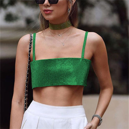 Glitter Club Crop Top Off Shoulder Tank Cami Clothing Super Short Party Night Shiny Bling Sleeveless Tube Tops Y2K