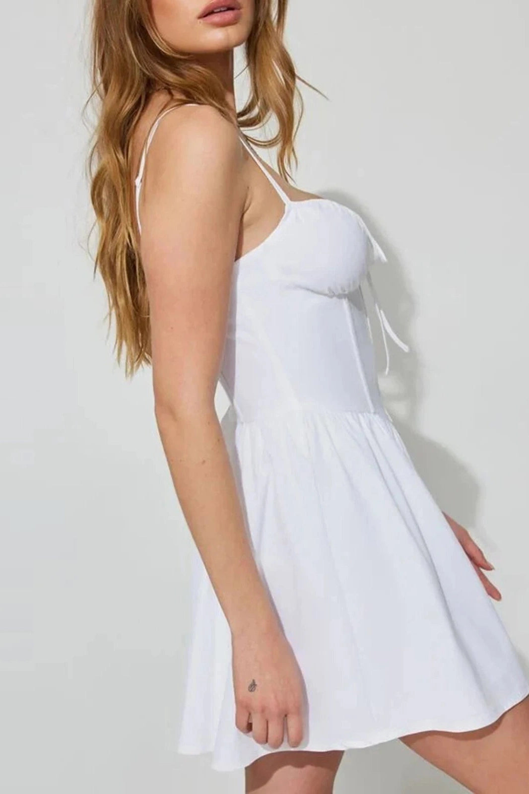 Printed Mini Dress with Spaghetti Straps and Tie-Up Detail