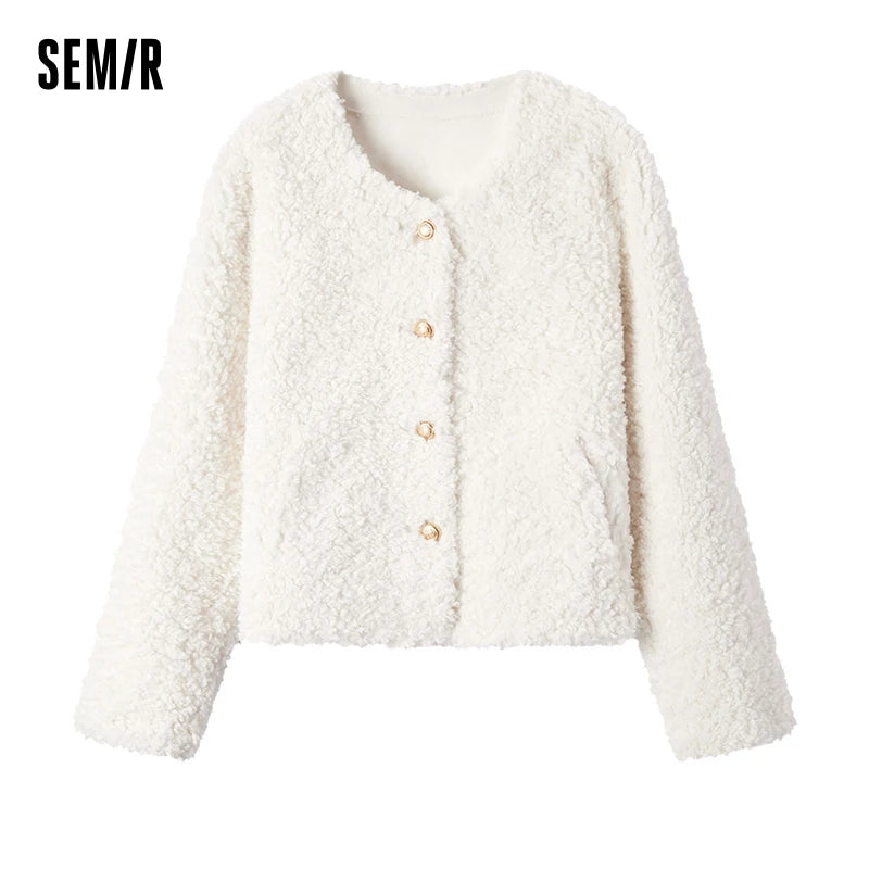 Coat Women Short Round Neck Slim Fit  Winter New Imitation Lamb Wool Jacket