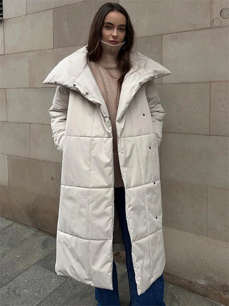 Winter Female Parkas Outwear Loose Lace-Up High Waist Long Sleeve Pocket Lapel Bandage Coat For Women Solid Parkas