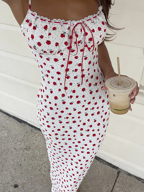 Fantoye Sexy Backless Print Floral Women Dress White Spaghetti Strap Evening Dress Female Summer Elegant Party Clubwear Vestidos