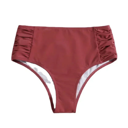 High Waist Ruched Bikini Bottoms Women Tummy Control Swimsuit Briefs Pants Solid Beachwear Spandex Beach Style Summer