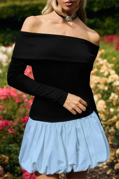 Slim High Waist Off-Shoulder Long Sleeve Mini Dress