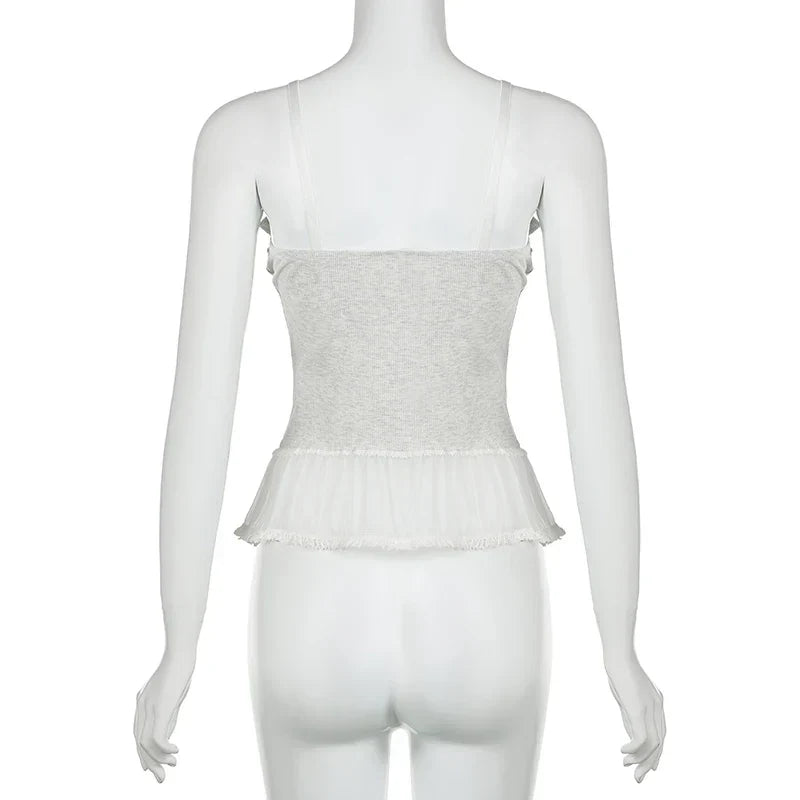 Voguable  Y2K Lace Ruffles Crop Top Coquette Aesthetic Bow Milkmaid Corset Cute Japanese Lolita Style Camis Fairy Vest
