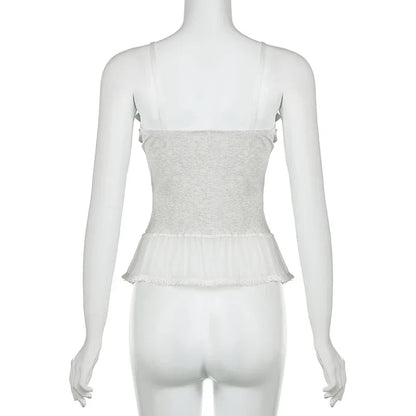 Voguable  Y2K Lace Ruffles Crop Top Coquette Aesthetic Bow Milkmaid Corset Cute Japanese Lolita Style Camis Fairy Vest