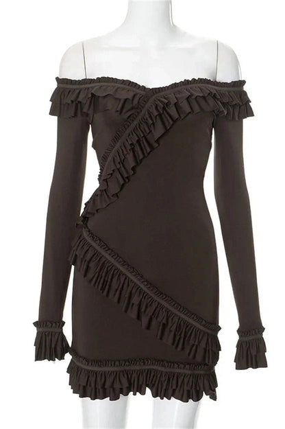 Off-Shoulder Slim Fit Mini Dress with Long Sleeves