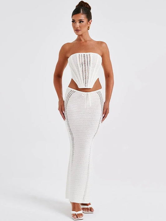 Strapless Lace Bandage Maxi Knit Set