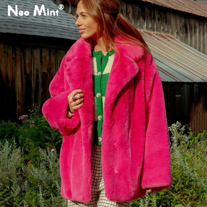 Ins Chic Brand Fashion Long Faux Rabbit Fur Coat Jacket Women Winter  Oversized Shaggy Plush Fur Coats Street Girls Overcoat
