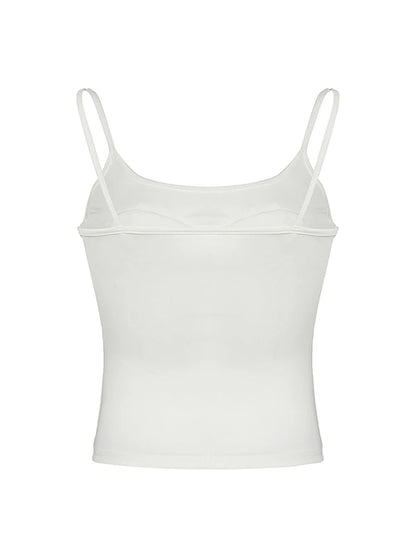 Lace Bow Patches White Basic Cute Y2K Camisole Sleeveless Slim Women Crop Top Simple Casual Tank Vest