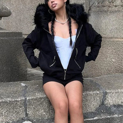 Faux Fur Collar Hooded Jacket