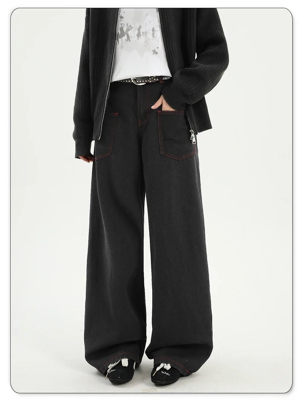 Snake Embroidery Wide Leg Pants