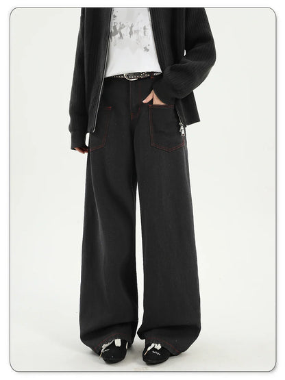 Snake Embroidery Wide Leg Pants