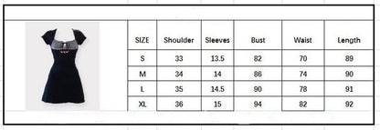 Voguable  Vintage Kawaii Bow Embroidery Mini Dress Patchwork Square Collar Short Sleeve Black Dress Retro Y2K Aesthetic Fairy Clothes