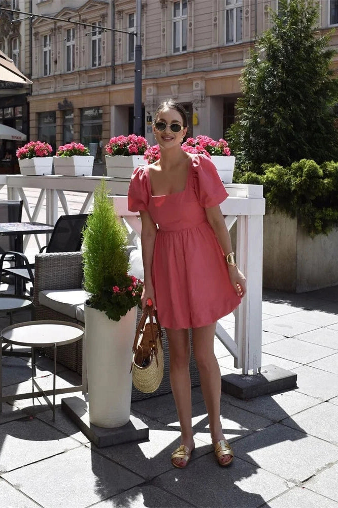 Puff Sleeve Square Neck Mini Dress
