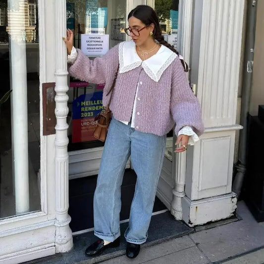 Solid Color Simple Knitted Women's Cardigan Casual Loose Round Neck Single Breasted Sweater Fashion Retro Tops Short Sweaters