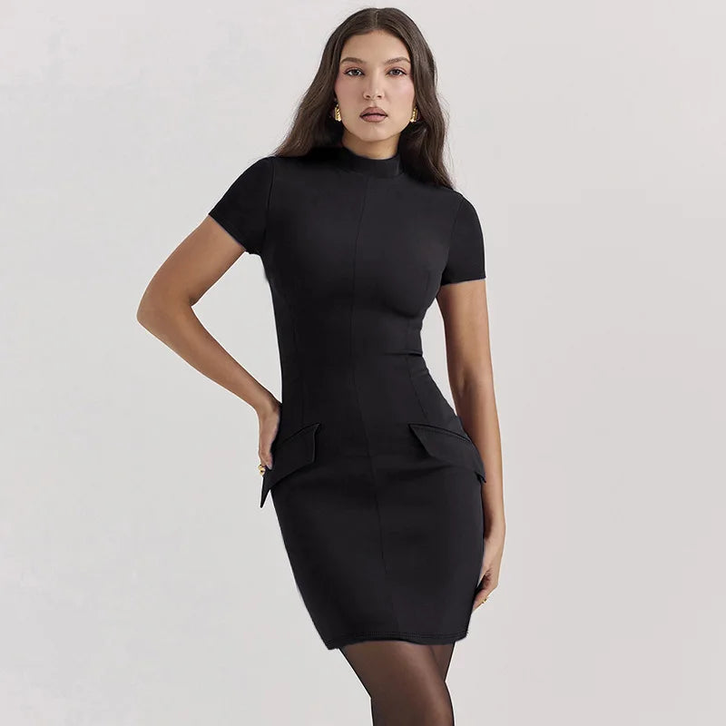 Short Sleeve Mini Dress with Two Pockets