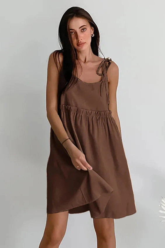 Spaghetti Strap Loose Mini Dress with Lace Up Detail