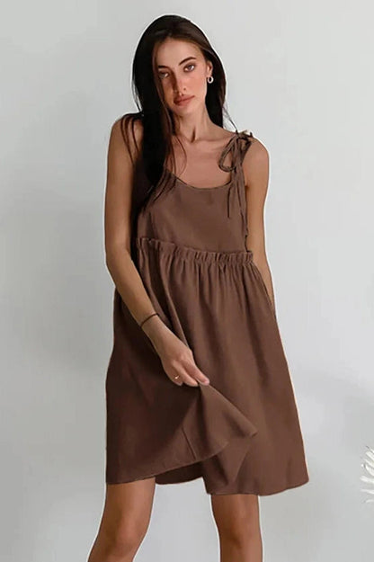 Spaghetti Strap Loose Mini Dress with Lace Up Detail