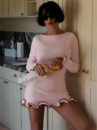 Ruffled Autumn Fashion Mini Dress Women’s Slim Long Sleeve Patchwork Elegant  Party Dress Casual Female Mini Dress New