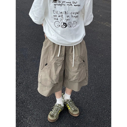 shorts American retro large pocket workwear quick-drying casual loose thin section knee-high trend y2k tops emo
