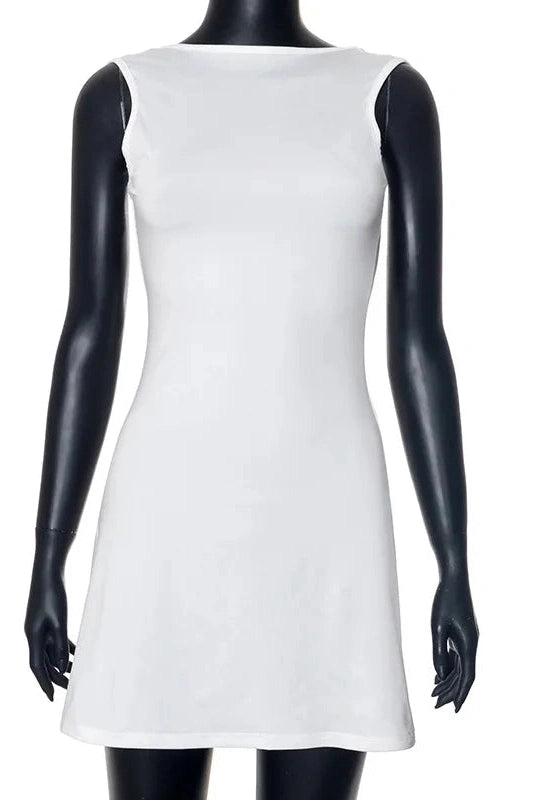 Backless Sleeveless Mini Dress with High Waist Slim Fit