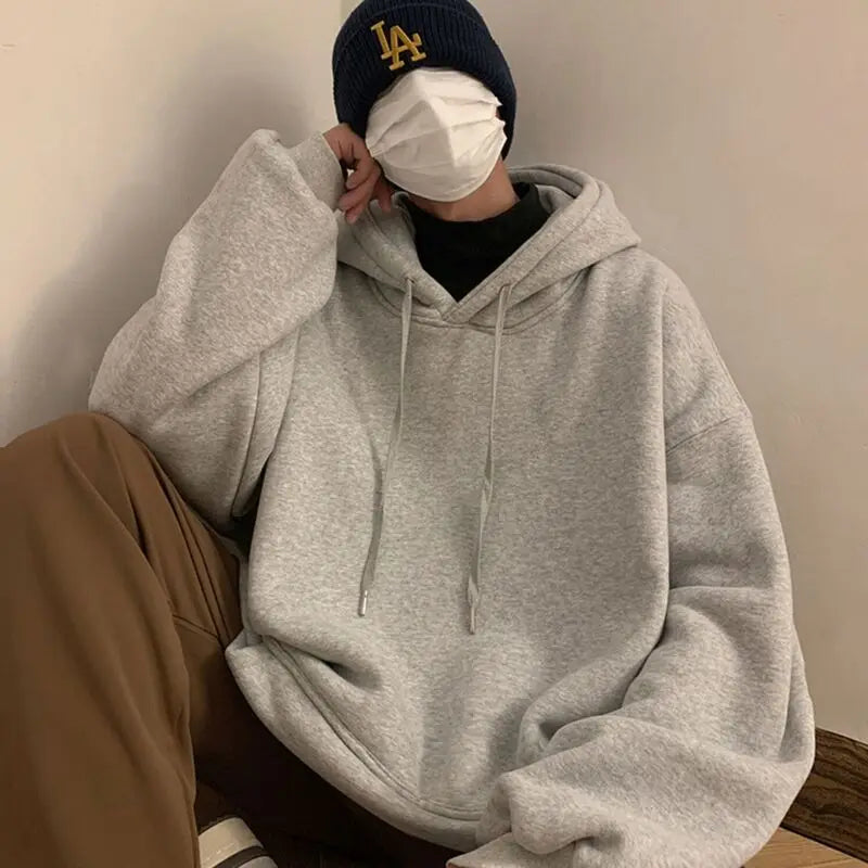 Y2k Pullover Hooded Oversize Hoody Sweatshirt Tops Solid Drop Shoulder Harajuku Streetwear Clothes
