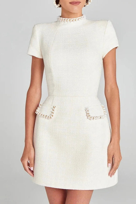 Slim Fit A-Line Mini Dress with O Neck and Short Sleeves