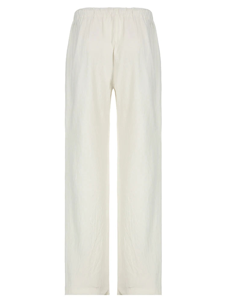Solid Loose Casual Boho Straight Leg Pants For Women Simple Lazy Comfortable Summer Vacation Trousers
