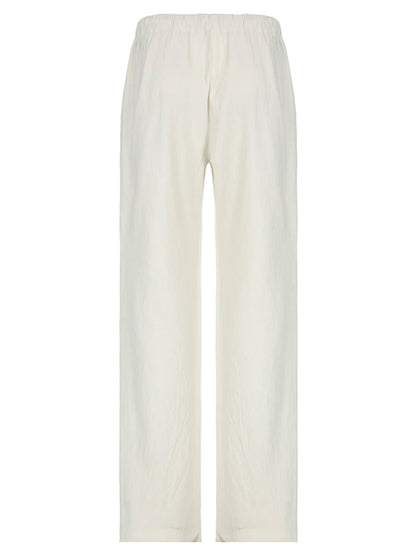 Solid Loose Casual Boho Straight Leg Pants For Women Simple Lazy Comfortable Summer Vacation Trousers