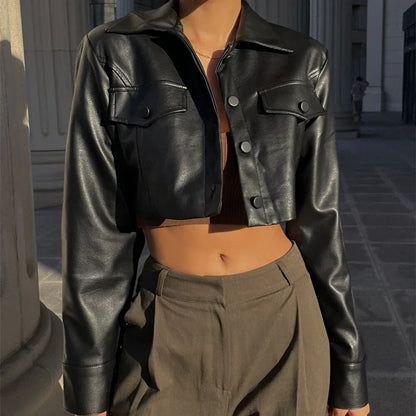 Button Detail Short Faux Leather Jacket