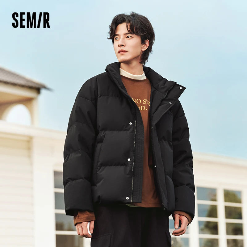 Down Jacket Men  Winter New Contrast Color Texture Printing Couple Puffer Coat Thick Outerwear Trendy Down Jacket