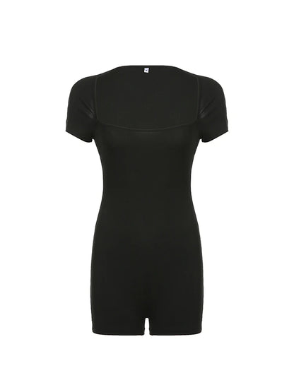 Backless Square Collar Skinny Short Sleeve Bodycon Rompers Womens Playsuits