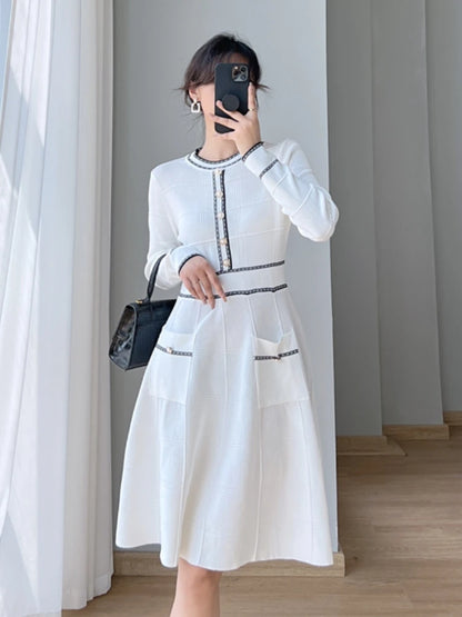 Spring Vintage Party Dresses Women Elegant Slim Knitted Midi Dress A-line Lady Korean Fashion Autumn Vestidos Mujer