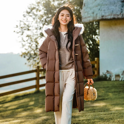 Down Jacket Women Long Length Three-Proof Windproof Loose Winter  New Warm Fur Collar Hooded Coat Down Jacket