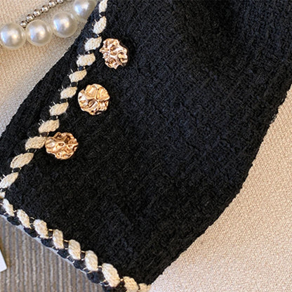 Cropped Black Tweed Jacket Women Vintage Suit Quilted Coat Winter Short Blazer Ladies Korean Elegant Thick Outerwear Tops