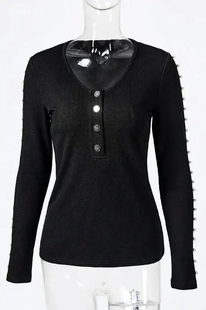 V-Neck Bubble Bead Long Sleeve Mini Dress